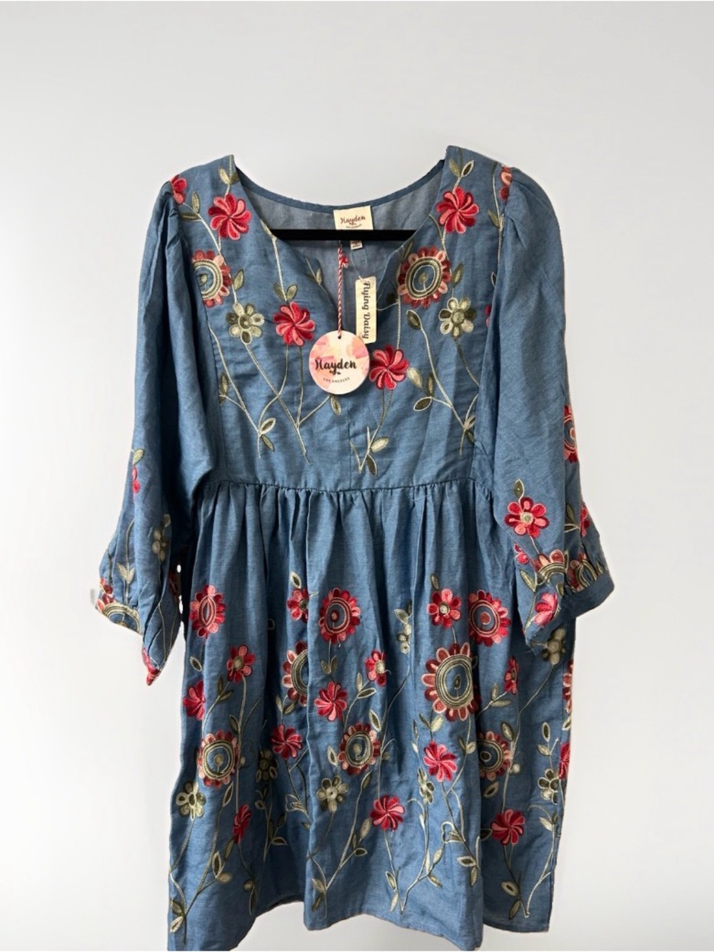 Hayden Blue Floral Embroidered Casual Dress